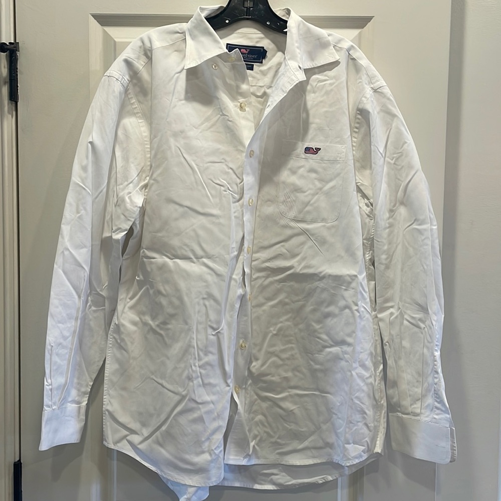 Vineyard Vines Men’s White Button down with american flag whale - Large